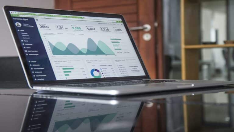 Laptop displaying analytics dashboard for search engine algorithms