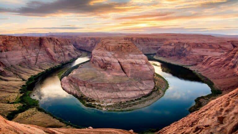 Aerial view of Horseshoe Bend at sunset