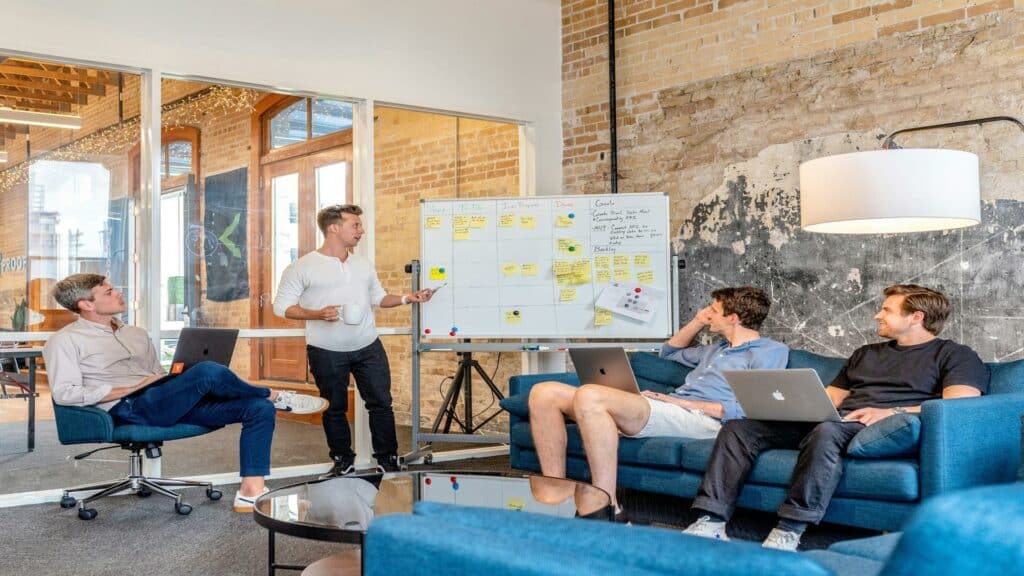 Group of people in a meeting room discussing ideas