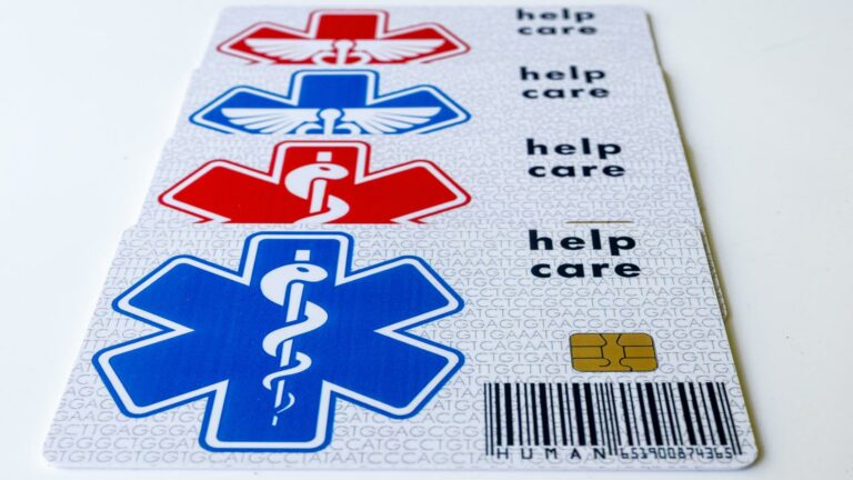 Medical assistance card with help care symbols representing online business growth