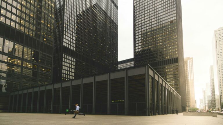 Skyscrapers with reflective glass windows