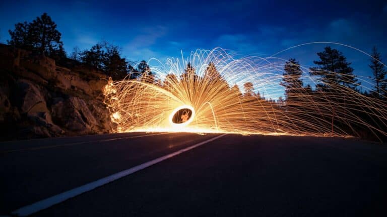 Dynamic light trails captured at night, symbolizing innovation and creativity in effective marketing campaigns