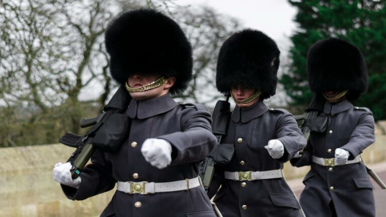 Website optimization services showcased through British Royal Guards in ceremonial uniforms performing synchronized movements