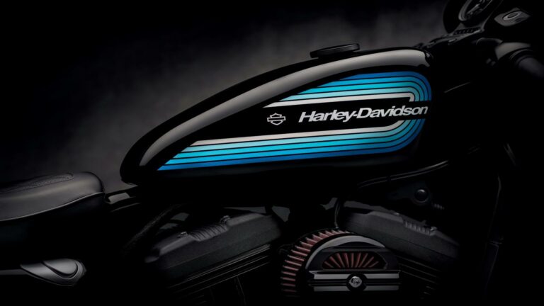 Harley-Davidson motorcycle tank with sleek blue stripe design for Website SEO audit