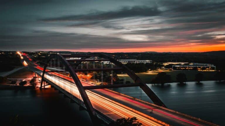 Web Design London bridge captured during sunset with vibrant colors and light trails for SEO optimization