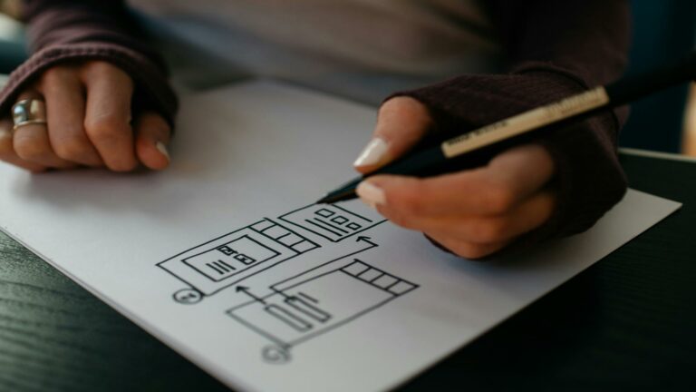 Mobile website design sketch with user interface elements