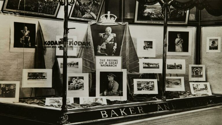 Web Design London - Historical window display commemorating the passing of a monarch