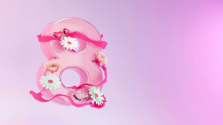 Number 8 design with pink flowers and ribbons, symbolizing creative web design and local SEO strategies